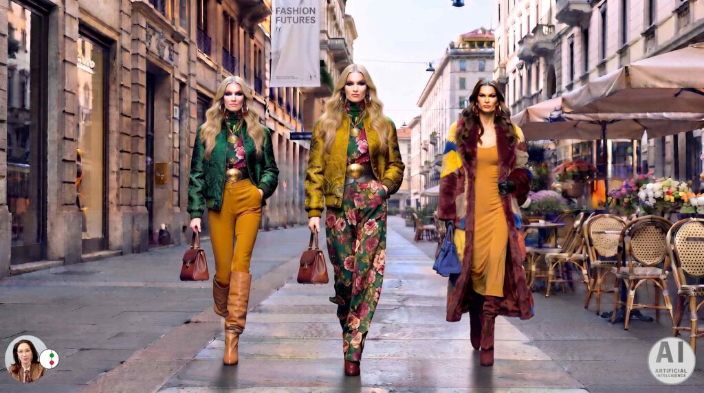 modelle che camminano in citta con creazioni moda di Patrizia studiostile74